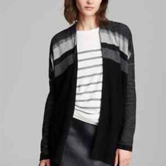Vince Variegated Wool/Cashmere Striped Wrap Cardigan - Picture 1 of 9